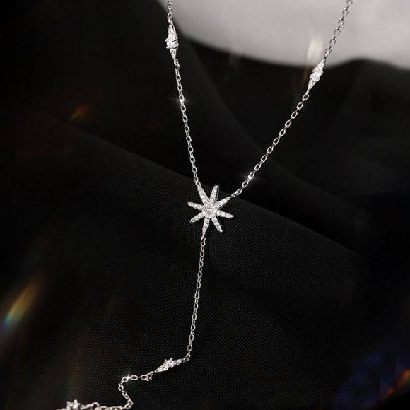 925 Sterling Silver Diamond Star Dangle Drop Lariat Dainty Minimalist Necklace - Picture 4 of 8